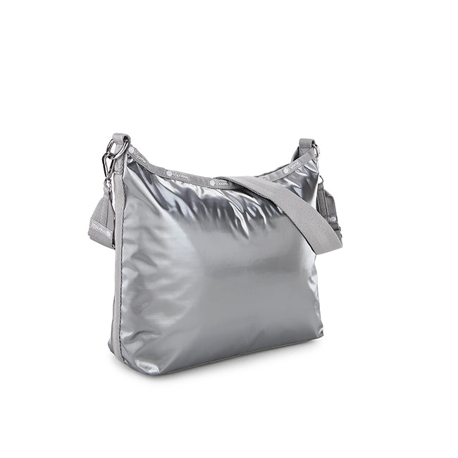 Medium Zip Shoulder In Gunmetal Gray Shine - 42088570847534