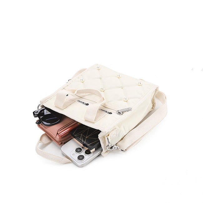 Mini N/S Tote W/ Pearls In Starlight Pearl - 42424519065902
