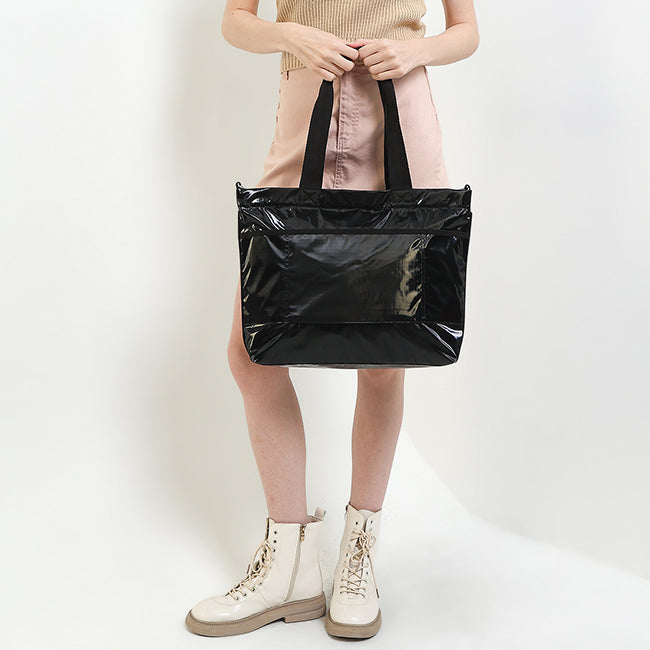 LeSportsac Unisex Carryall Zip Tote In Black Shine - 43367108182318