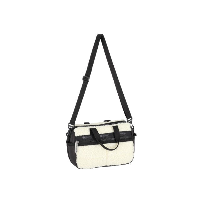 LeSportsac Unisex Puffy Mini Duffel In Cream Vegan Sherpa - 42627929768238