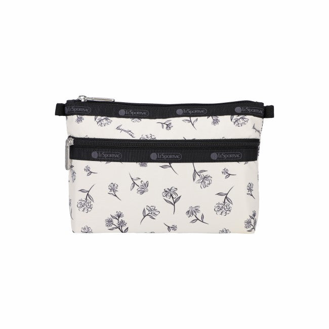 Cosmetic Clutch In Ink Sketched Floral Ivory - 46427942486318