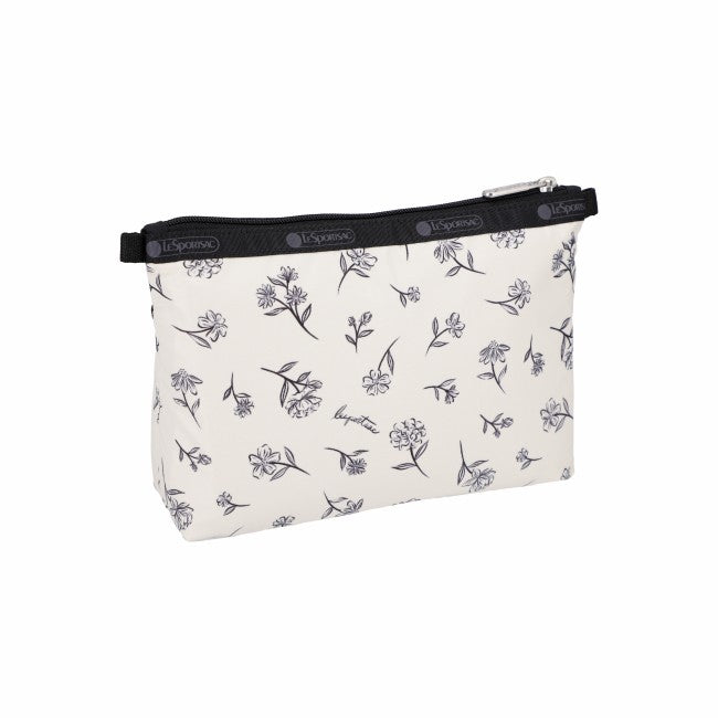 Cosmetic Clutch In Ink Sketched Floral Ivory - 46427942519086