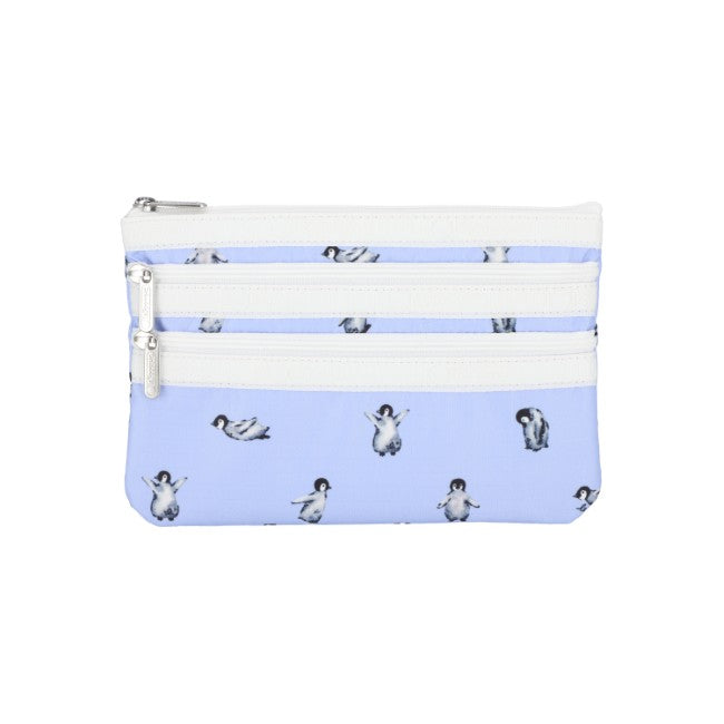 LeSportsac Unisex Pouch 3-Zip Cosmetic In Petite Penguins White - 44039367360814