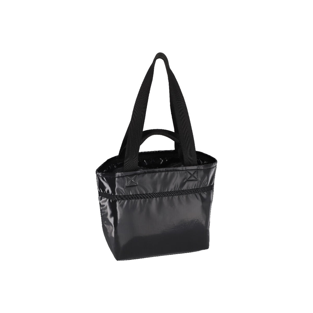Two Handle Zip Tote In Black Shine - 42071632773422