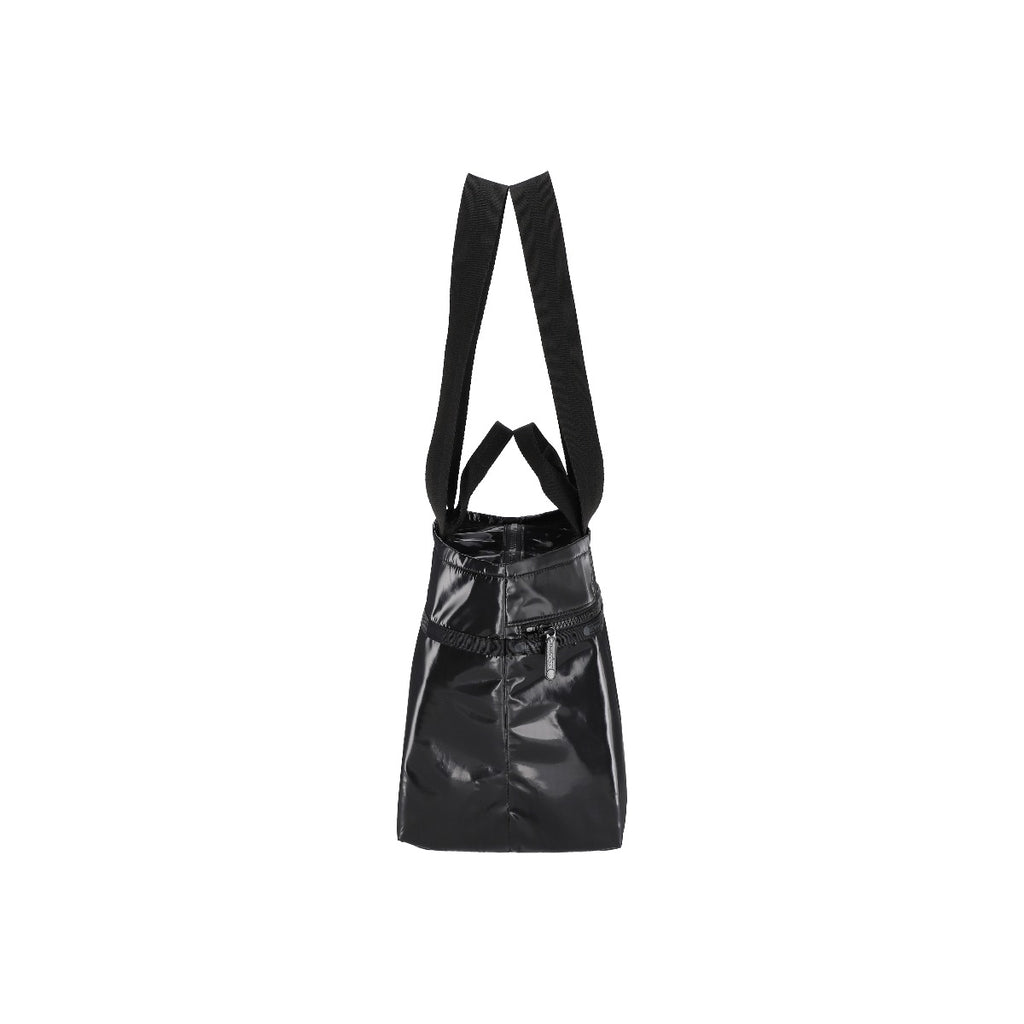Two Handle Zip Tote In Black Shine - 42071632904494