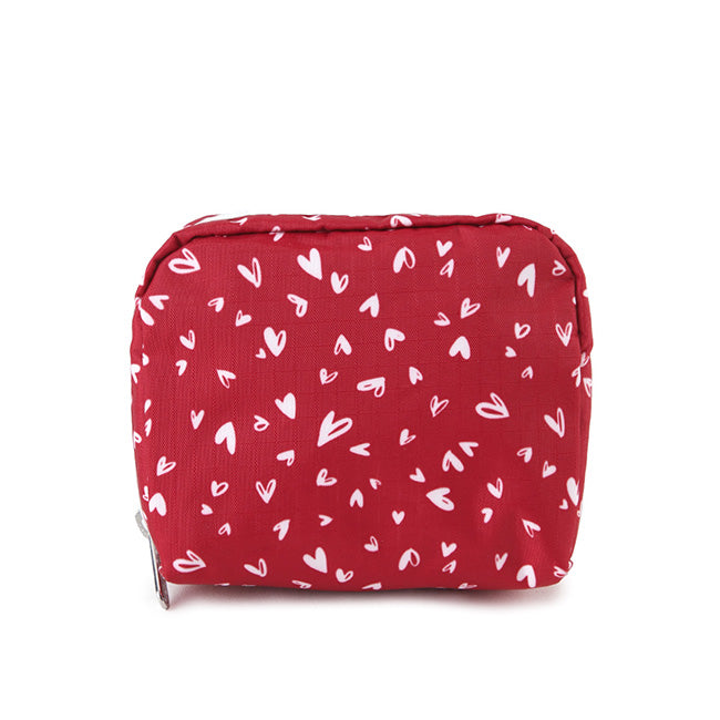 Square Cosmetic In Red Mini Hearts Wh - 46321345659182