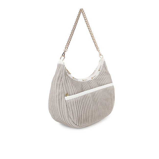 Chain Crochet N/S Hobo In Beige Crochet - 44927748964654