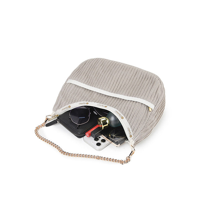 Chain Crochet N/S Hobo In Beige Crochet - 44927749095726