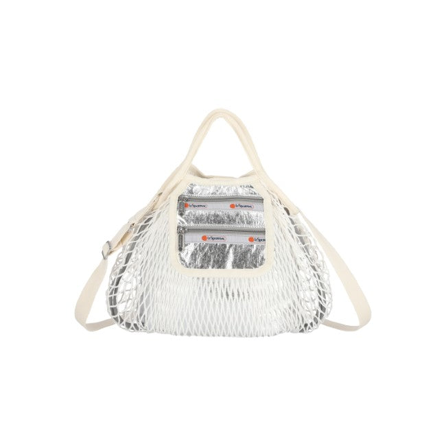 Sm Net Shoulder Bag In Fish Net Silver Foil - 42466268578094