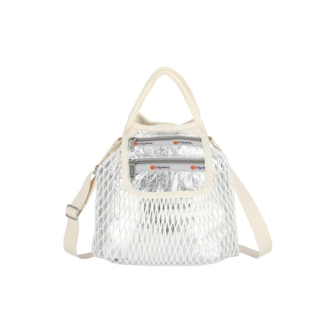 Sm Net Shoulder Bag In Fish Net Silver Foil - 42466268741934