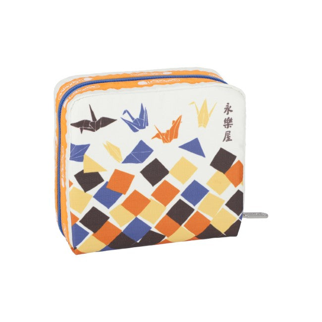 LeSportsac Unisex Pouch Med Square Cosmetic In Japanese Art Cranes - 44039219904814