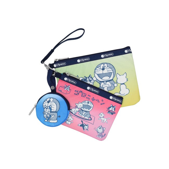 Wristlet Pouch W/ Round C In Doraemon With Meow - 46427959951662