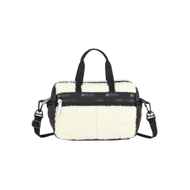 LeSportsac Unisex Puffy Mini Duffel In Cream Vegan Sherpa - 42627929735470