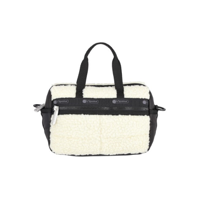 LeSportsac Unisex Puffy Mini Duffel In Cream Vegan Sherpa - 42627929866542