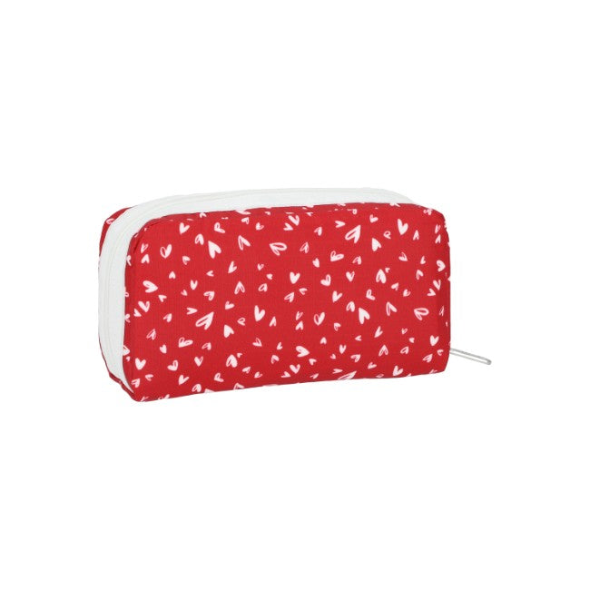 LeSportsac Unisex Pouch Rectangular Cosmetic In Red Mini Hearts Wh - 44039323058478