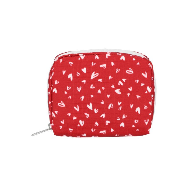 LeSportsac Unisex Pouch Square Cosmetic In Red Mini Hearts Wh - 44039338557742