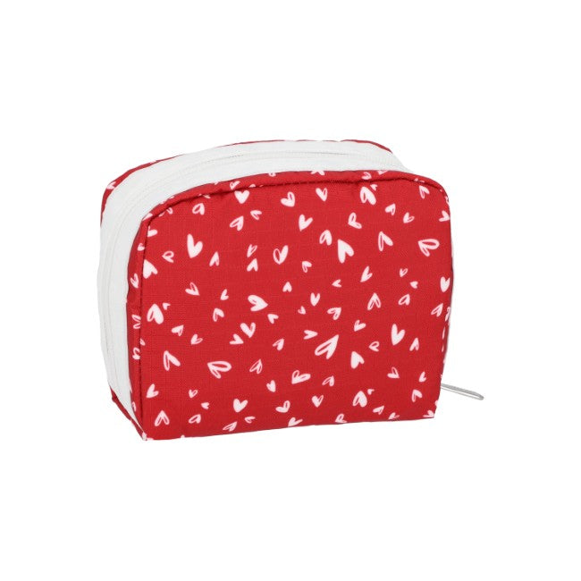 LeSportsac Unisex Pouch Square Cosmetic In Red Mini Hearts Wh - 44039338623278