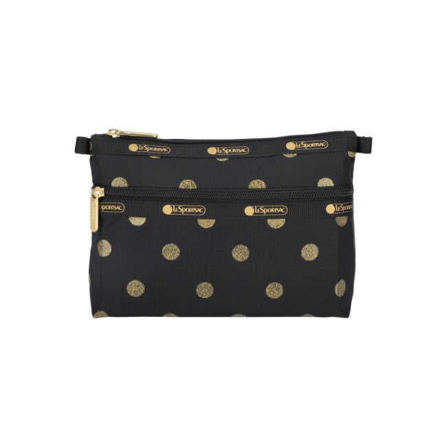 LeSportsac Unisex Pouch Cosmetic Clutch In Gold Glitter Dots - 44039356023086