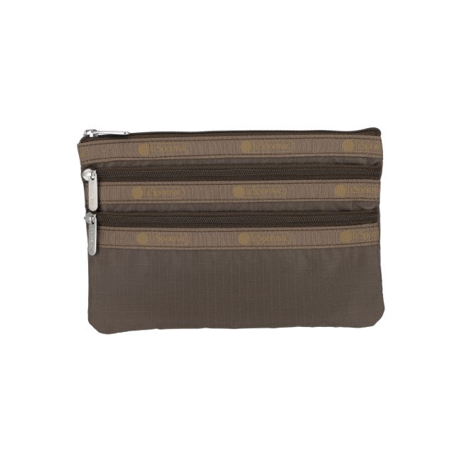 LeSportsac Unisex 3-Zip Cosmetic In Dark Chocolate - 42627939434798
