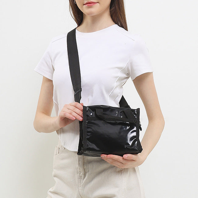 E/W Shoulder Satchel In Black Shine - 45584459137326