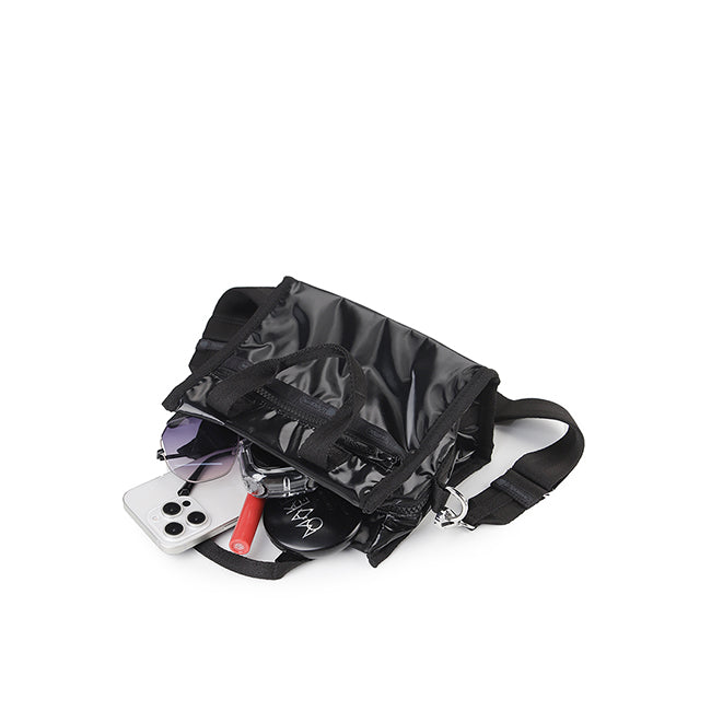 E/W Shoulder Satchel In Black Shine - 45584459104558