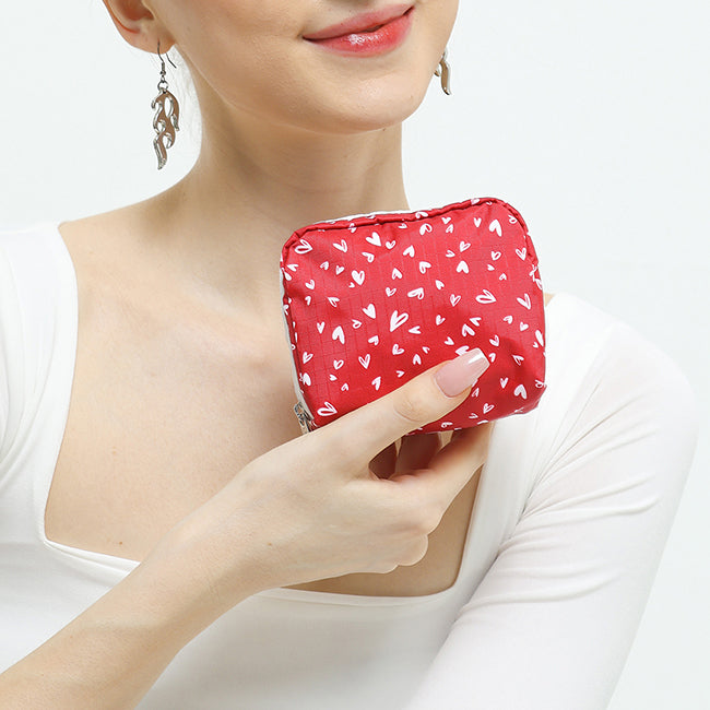 Square Cosmetic In Red Mini Hearts Wh - 46321345855790