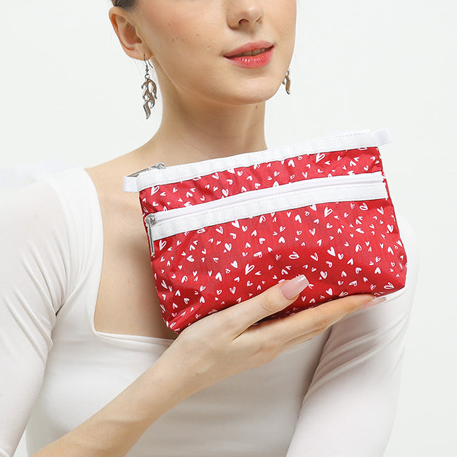 Cosmetic Clutch In Red Mini Hearts Wh - 46321347723566